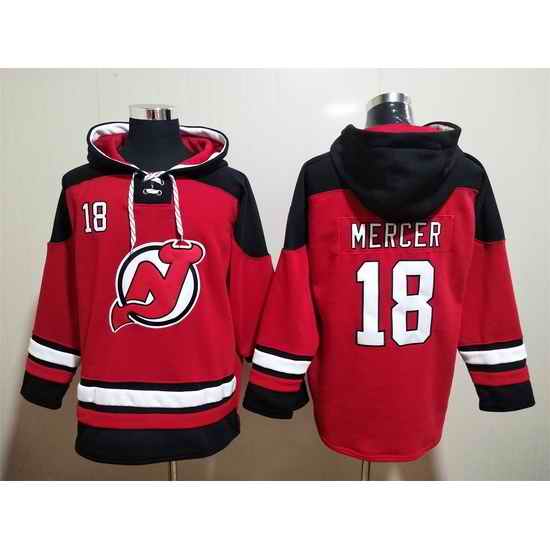 Men New Jersey Devils 18 Dawson Mercer Red Stitched Hoody